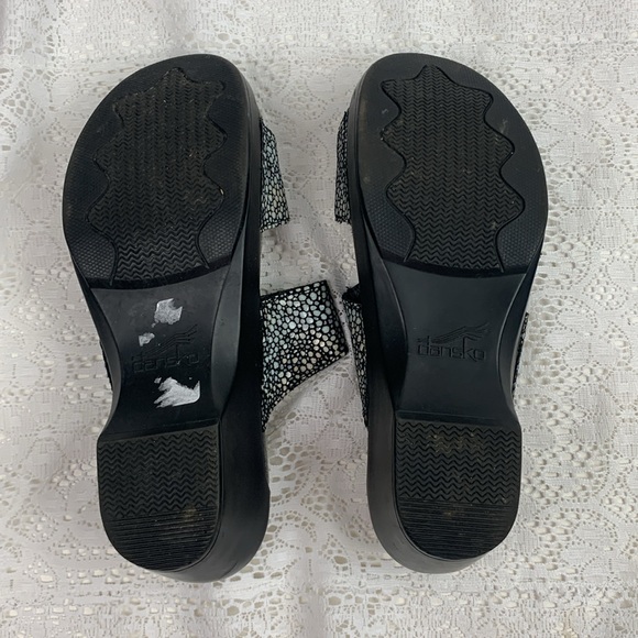 Dansko Leather wedge Sandals Adjustable Buckle strap iridescent black gray Sz 40 - Picture 8 of 12